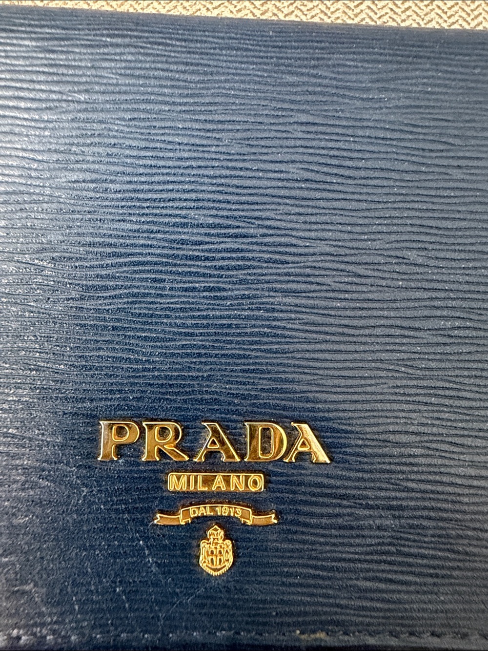 Authentic Prada Navy Blue Saffiano Leather Compact Wallet with Gold Logo - Picture 6 of 9
